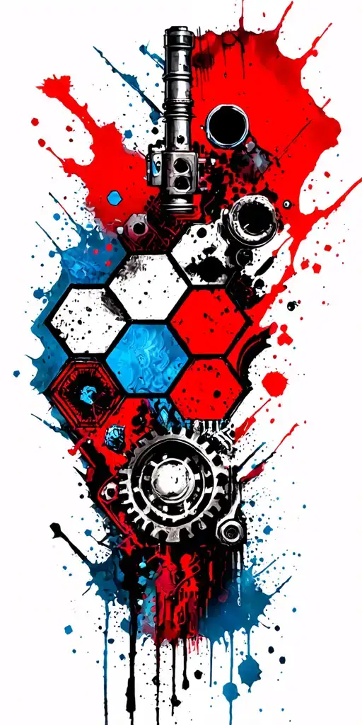 Blue Hexagon Tattoo Industrial Full Sleeve Steampunk