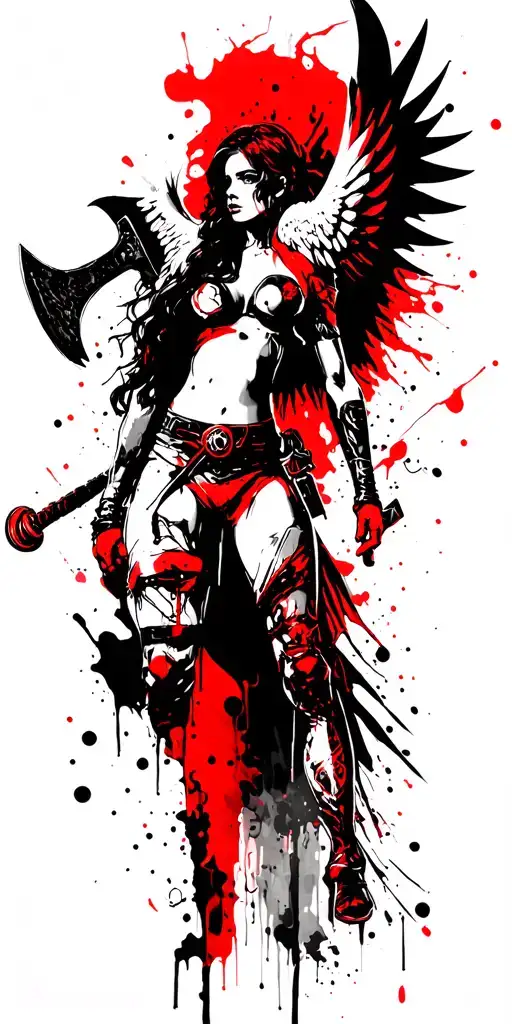Fantasy Style Female Battle Angel Holding A Battle Axe