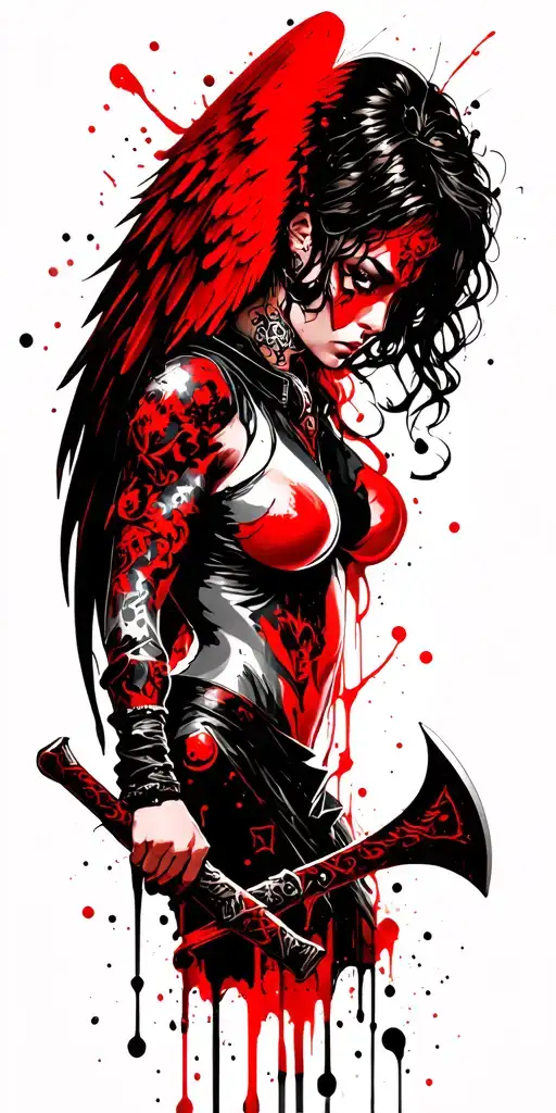 Fantasy Style Female Battle Angel Holding A Battle Axe