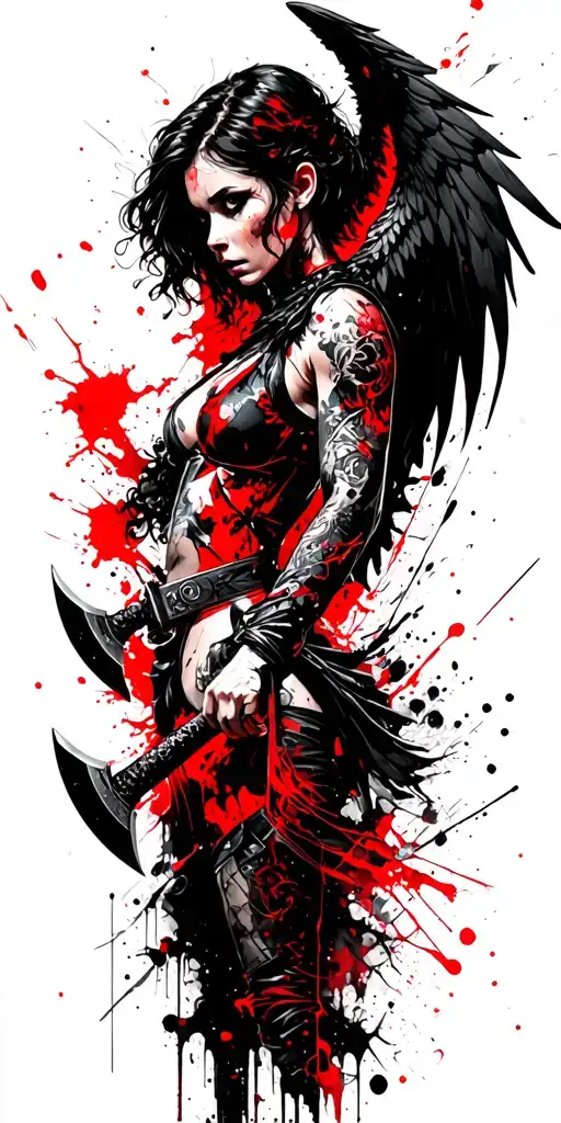 Fantasy Style Female Battle Angel Holding A Battle Axe