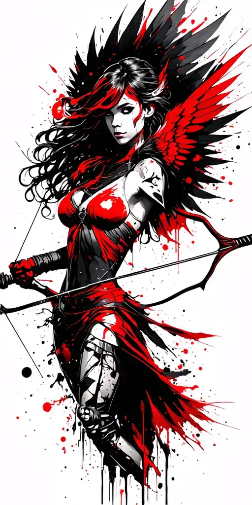 Fantasy Style Female Battle Angel Holding A Bow With Nocked Arrow