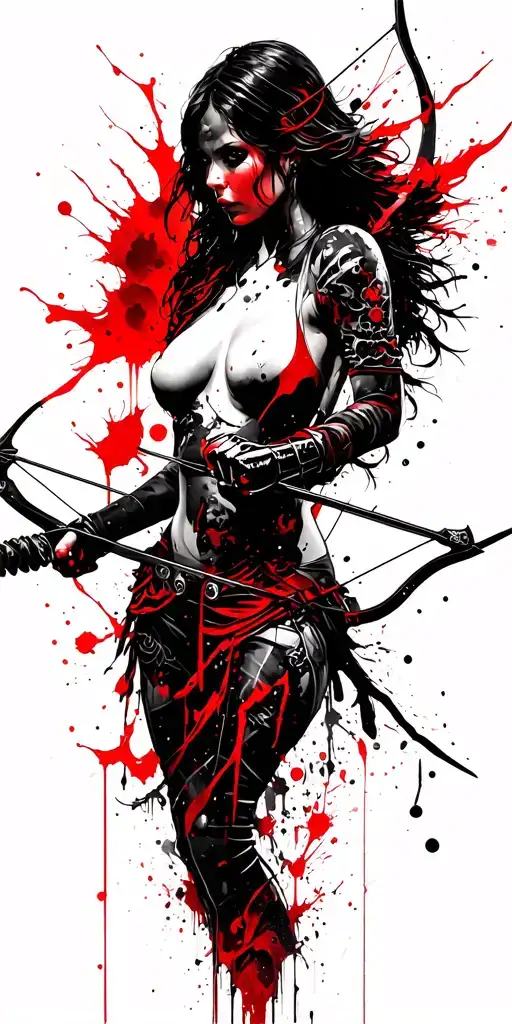 Fantasy Style Female Battle Angel Holding A Bow With Nocked Arrow