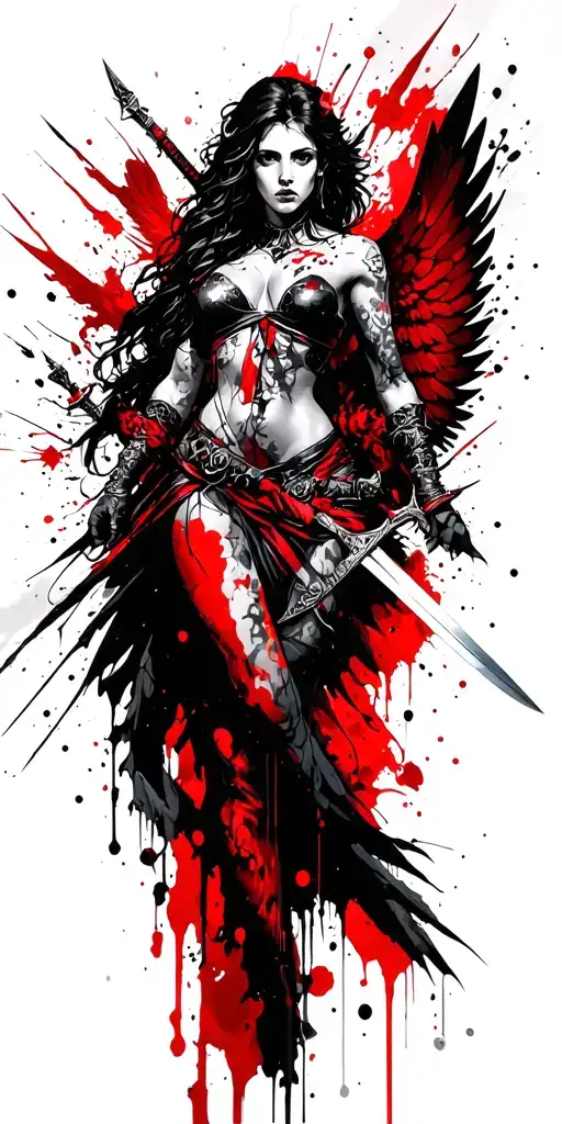 Fantasy Style Female Angel Featuring Swords And Spear