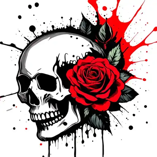 Skull And Rose Intertwined