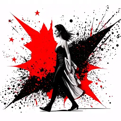 Woman Walking With Distorted Thoughts As Stars