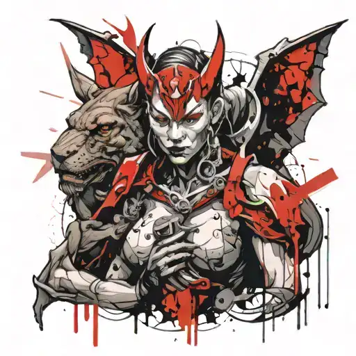 Female Gargoyle Warrior With Her Baby