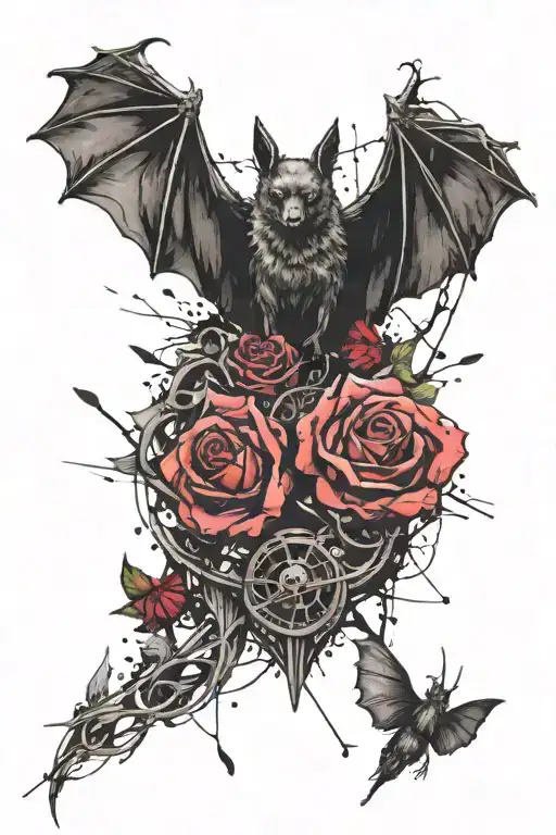 Bat With Rose Intertwined