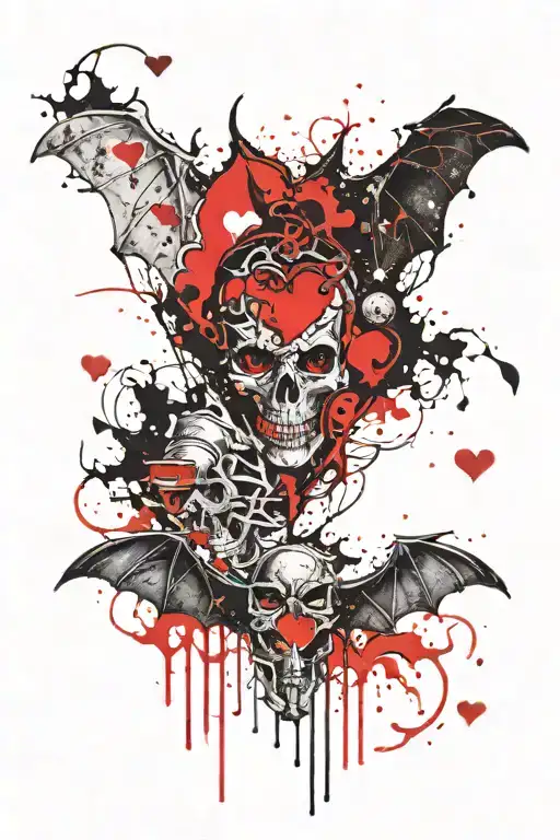 Bat With His Skeleton Exposed Heart Seen And With Hearts