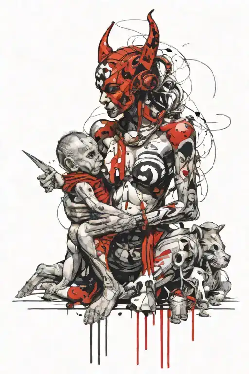 Female Gargoyle Warrior With Her Toddler