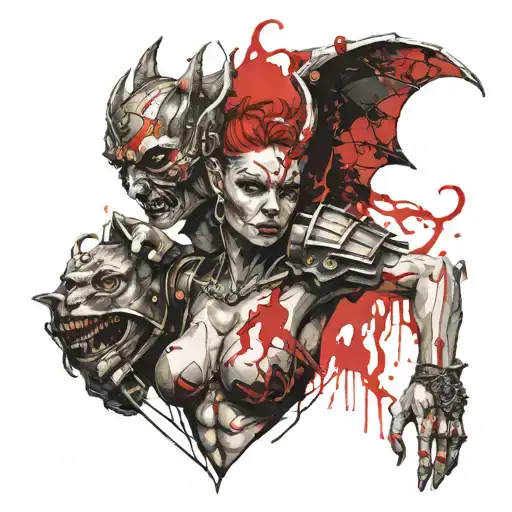 Female Gargoyle Warrior With Her Baby