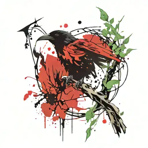 Raven Clutching A Vine Of Thorns