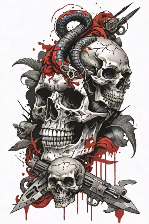 Skull With Snake And Knife