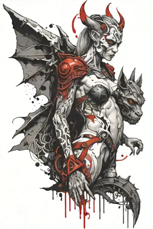 Female Gargoyle Warrior With Her Toddler