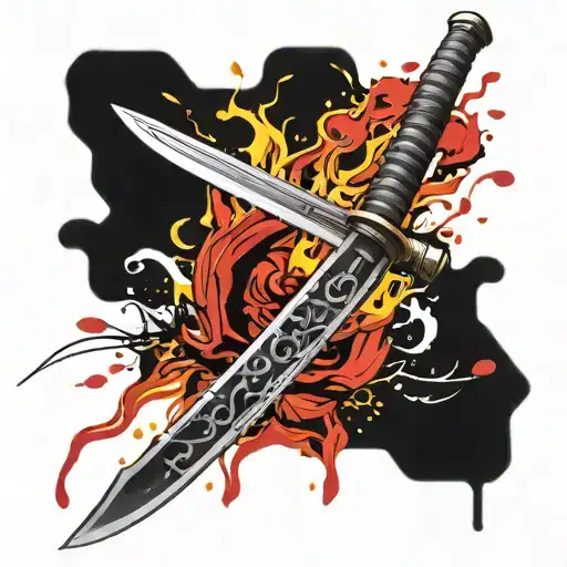 Realistic Katana Set On Fire With Fire Flames All Over The Blade