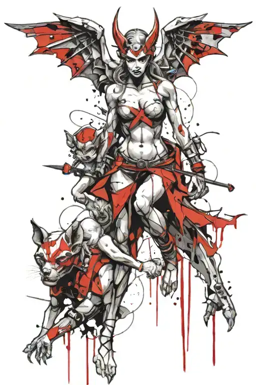 Female Gargoyle Warrior With Her Toddler