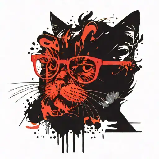 A Cat With Glasses On The Background Of A Blackboard