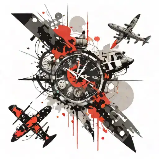 Watercolor Clocks Airplanes