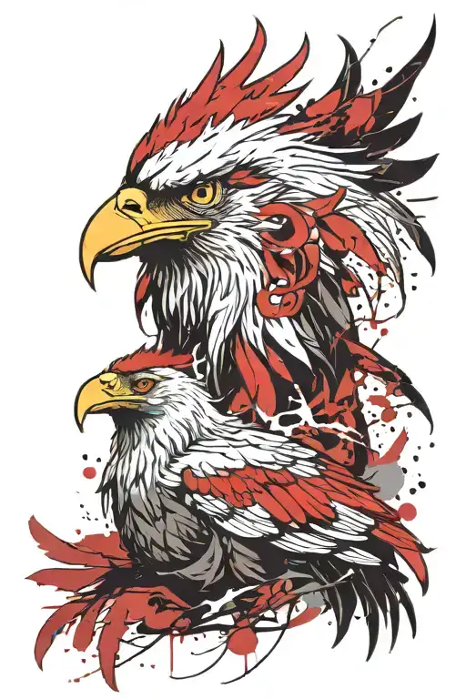 Rooster Head And Eagle Head With Wing