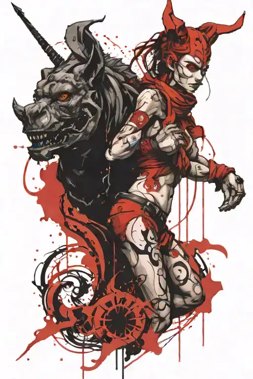 Female Gargoyle Warrior With Her Toddler