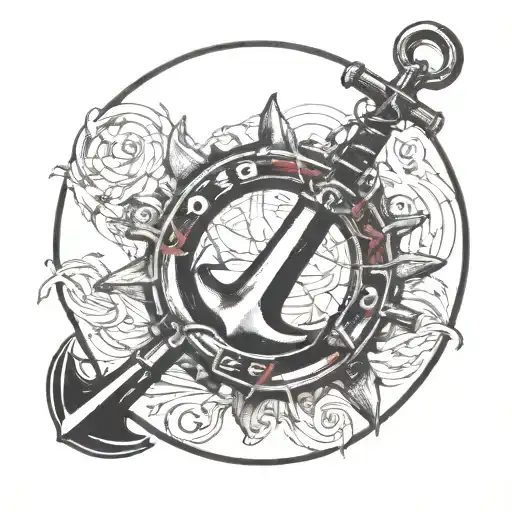 Anchor And A Rifle Inside An Oval Like Marine Style