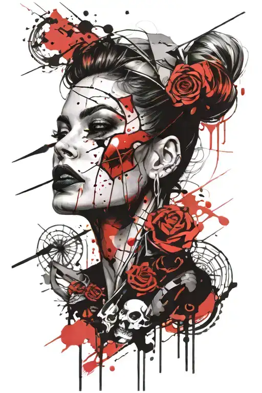 Creepy Face Woman Holding A Piercing Needle