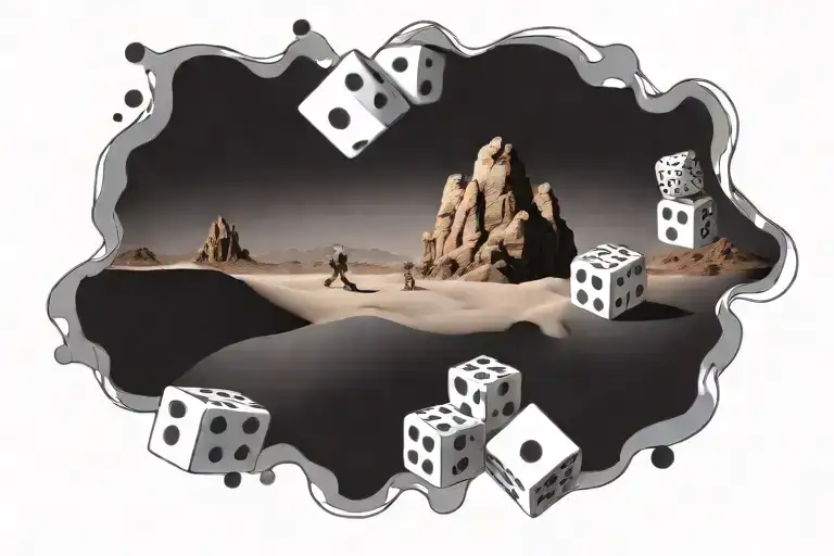 Desert Landscape And Dice Intertwined