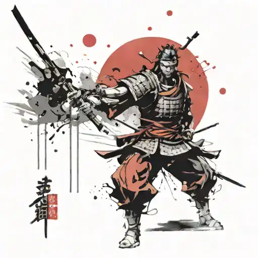 Samurai Warrior And Red Moon
