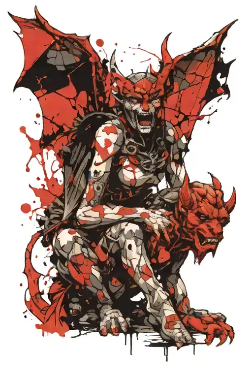 Female Gargoyle Warrior With Her Toddler