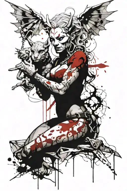 Female Gargoyle Warrior With Her Toddler