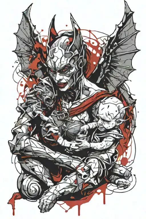 Female Gargoyle Warrior With Her Toddler