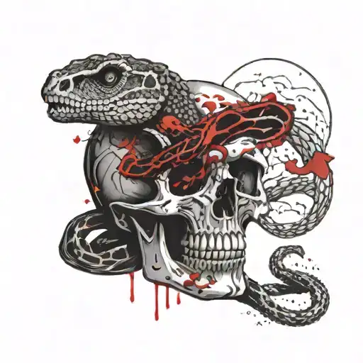 A Snake Slithering Through A Skull In A Cemetery At Night Sky With Moon