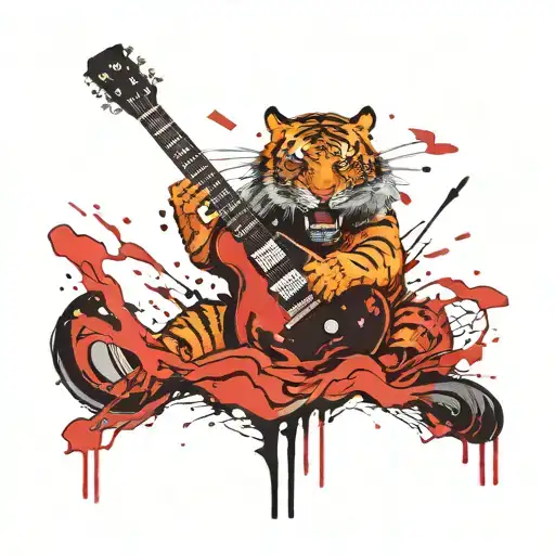 Tiger Roaring Face Inside A Guitar Plectrum Shape Surrounded