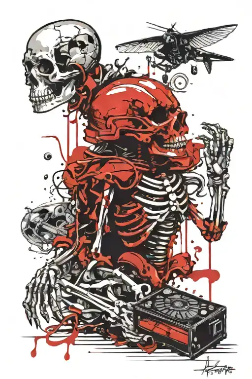 Skelleton Using Fuel Machine On Beach