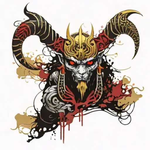 Mammon Demon With A Lot Of Gold Background And Egyptian Patterns