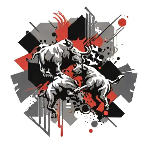 Bull And Bear Fighting In A Stylized Black-grey Design