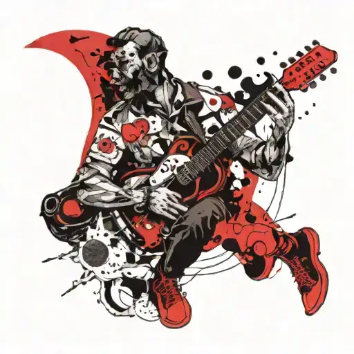 A Man With With Guitar Sitting On The Moon With A Broken Heart