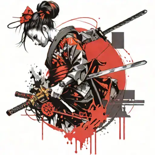 Cyberpunk Geisha With A Futuristic Katana