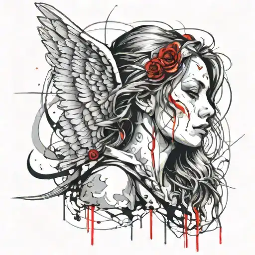 Angel With A Closed Face In Tattoo Style Sketch Pencil Sketch