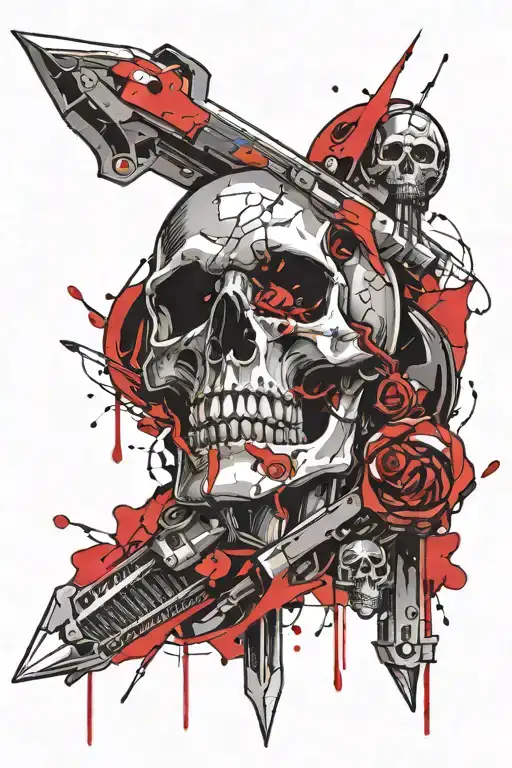A Futuristic Cyberpunk Dagger And Skull Design Inspired