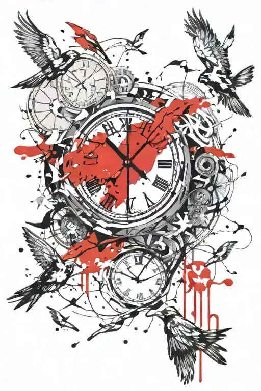 Incorporate A Clock With Melting Numbers Turning Into Birds Breaking Free And Flying