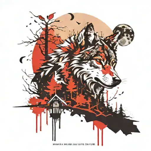 Wolf Howling At The Moon In The Forrest