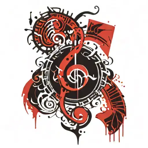 A Tribal Design Incorporating Musical Notes And Symbols Of Loyalty