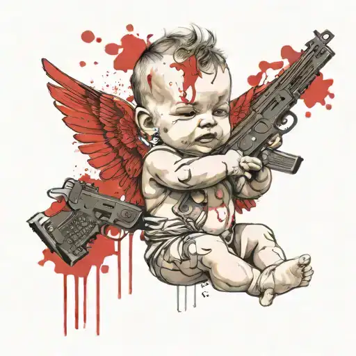 Baby Cupid Holding Two Guns