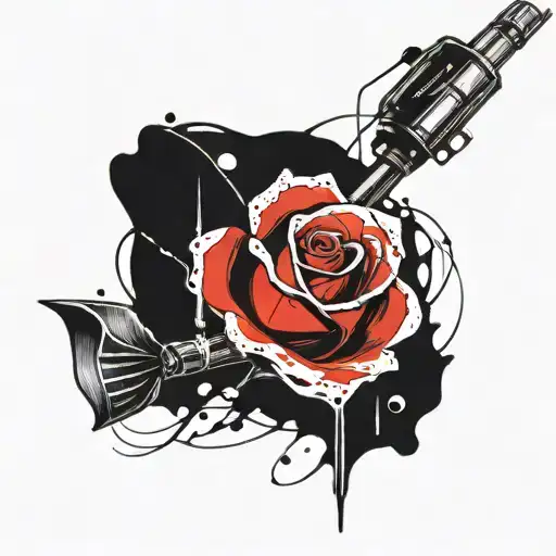 A Minimalist Tattoo Of A Fishing Rod And A Single Rose