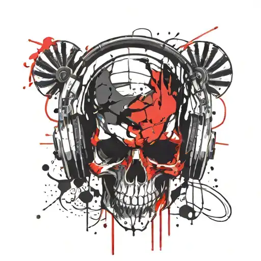 A Skull Wearing Headphones Listening To A Rock Music Playlist