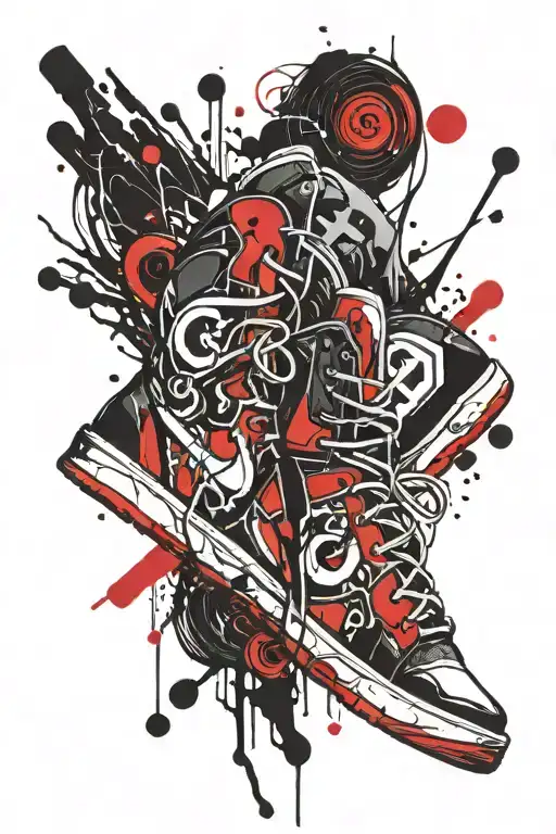 A Pair Of Iconic Basketball Shoes With Music Notes And Symbols Intertwined In The Design