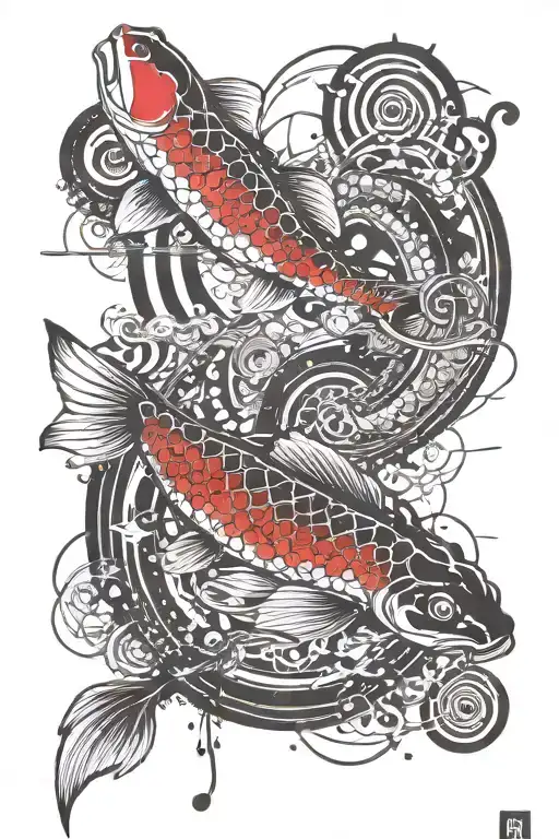 Japanese Koi And A Japanese Snake Playing The Board Game Baduk