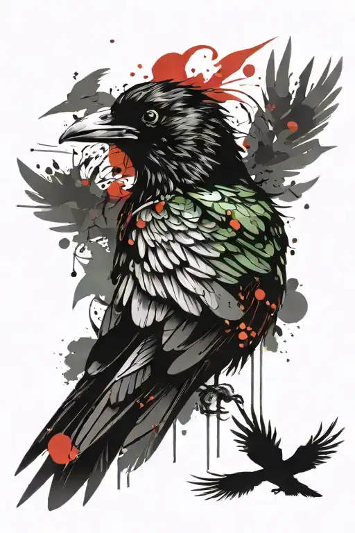 Edgar Allan Poe Raven Inspired Tattoo But Using Green Instead Of Red