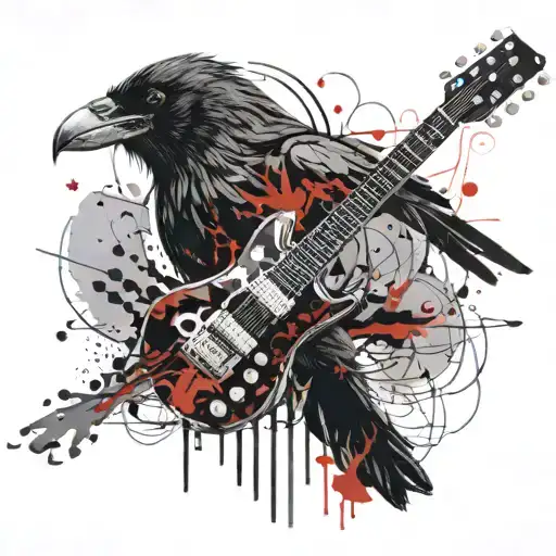 A Raven Playing An Electric Guitar Made Entirely Done