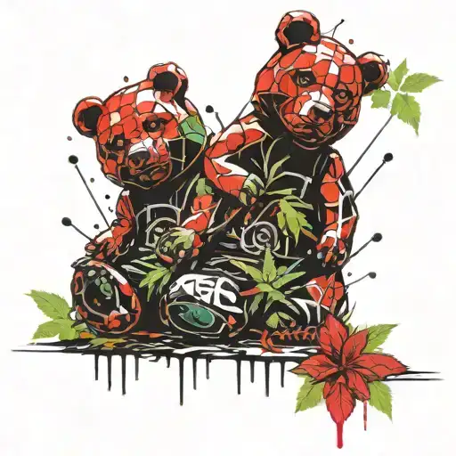 Two Gummy Bears Sharing Weed Leaf Intertwined